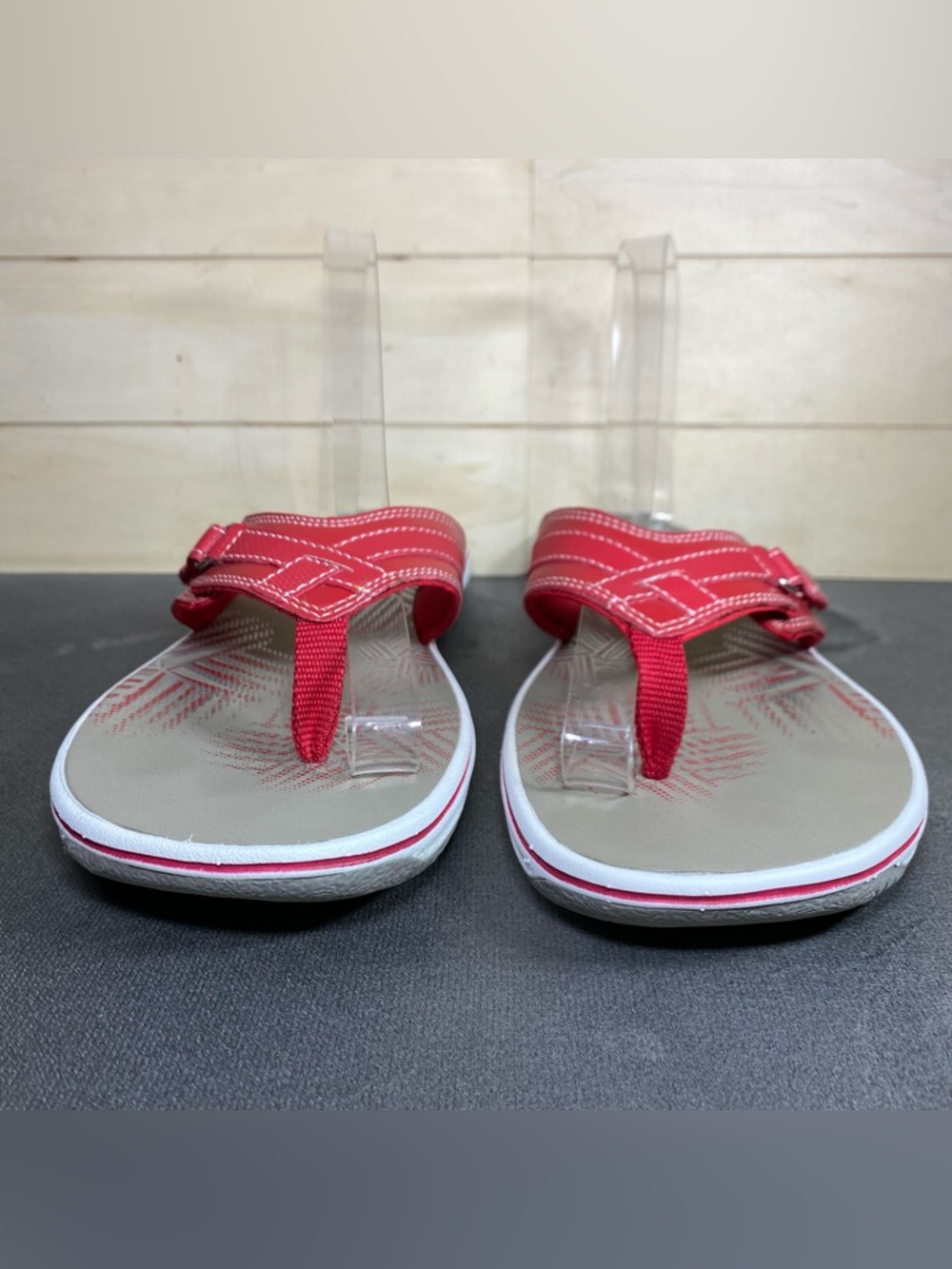 Clarks Breeze Sea Sandals Red White Grey Women's Size 11 Shoes Flip-Flops - Picture 5 of 11